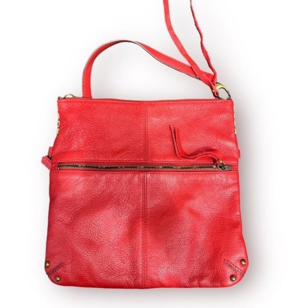 Vintage Lucky Brand Red Leather Hobo Bohemian Shoulder Bag Purse Retro Style